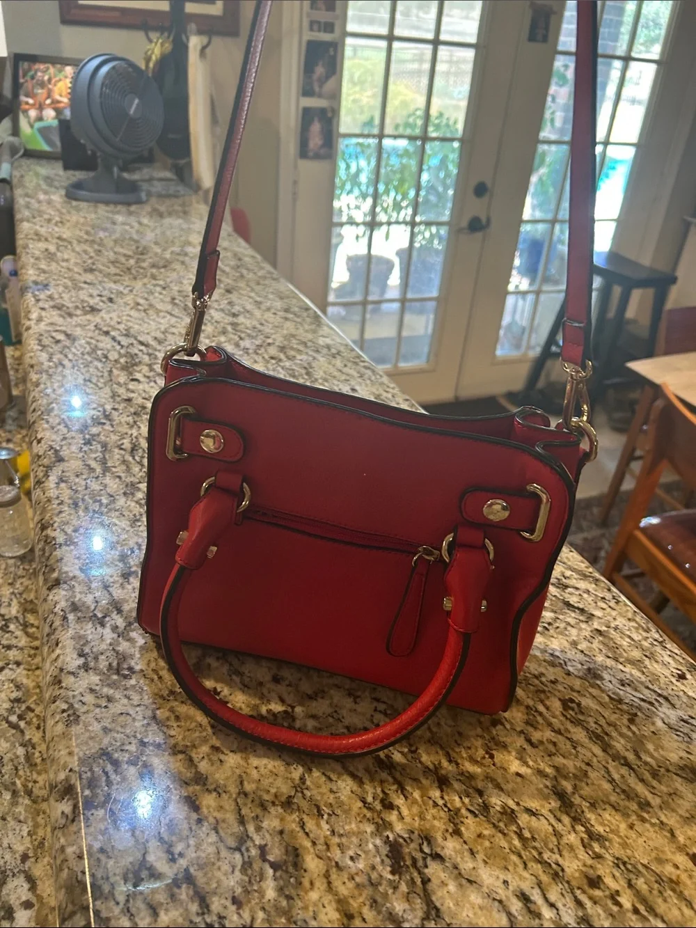 Charming Charlie Red Satchel with Gold Lock Charm